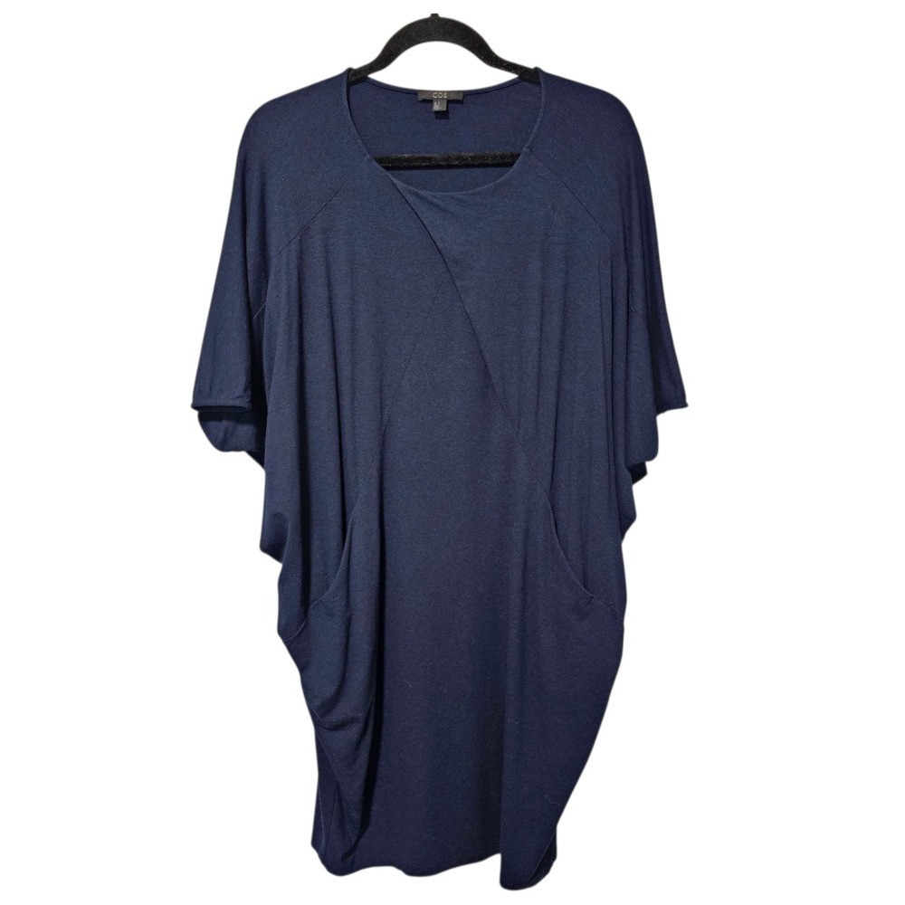 COS Navy Blue Oversized Batwing Tunic‎ Dress Pockets Medium Slouchy Minimalist